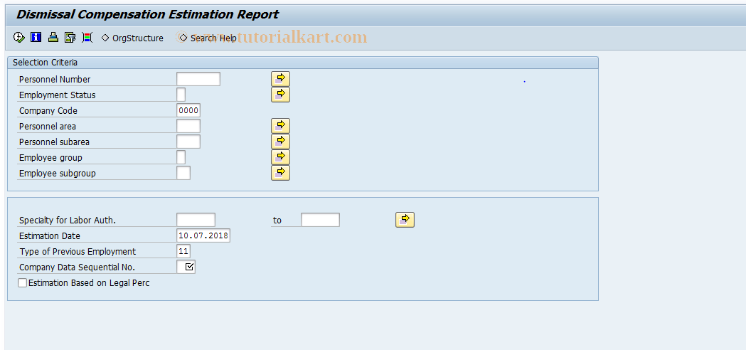 SAP TCode PC00_M45_DCE0 - Dismiss.Compensat. Estimation report