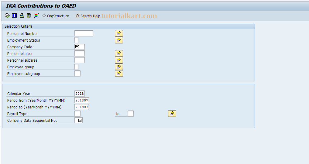 SAP TCode PC00_M45_OED0 - IKA Contributions to OAED