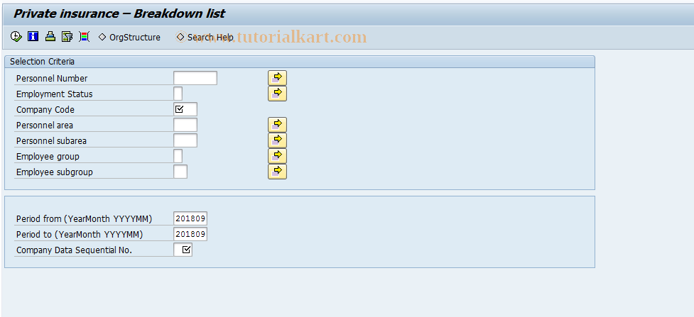 SAP TCode PC00_M45_PIN0 - Private Insurance – Breakdown List