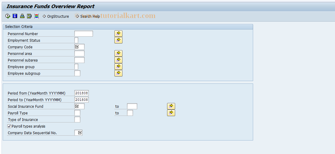 SAP TCode PC00_M45_SIF0 - Insurance Funds Overview Report