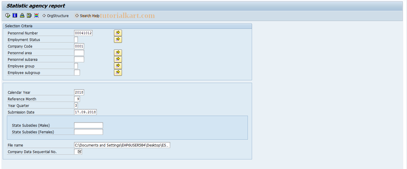 SAP TCode PC00_M45_STA0 - Statistic Agency Report