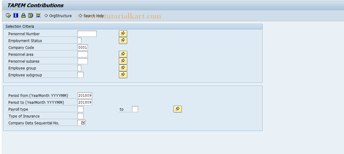 SAP TCode PC00_M45_TAP0 - TAPEM Contributions