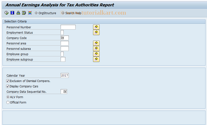 SAP TCode PC00_M45_TAX0 - Annual Earnings Analysis for Tax