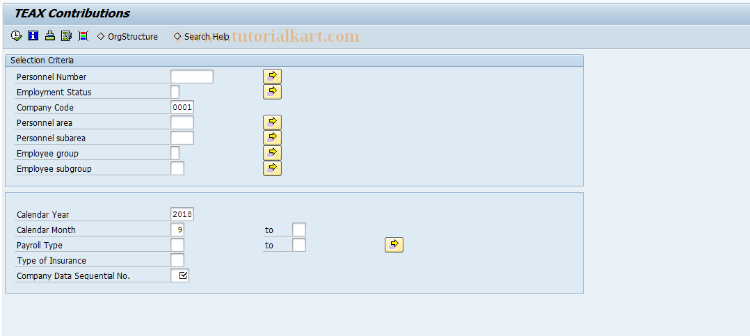 SAP TCode PC00_M45_TEA0 - TEAX Contributions