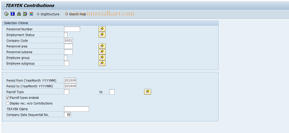 SAP TCode PC00_M45_TEK0 - TEAYEK Contributions