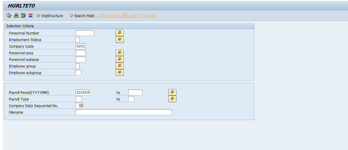 SAP TCode PC00_M45_TET0 - TEAYET Contributions