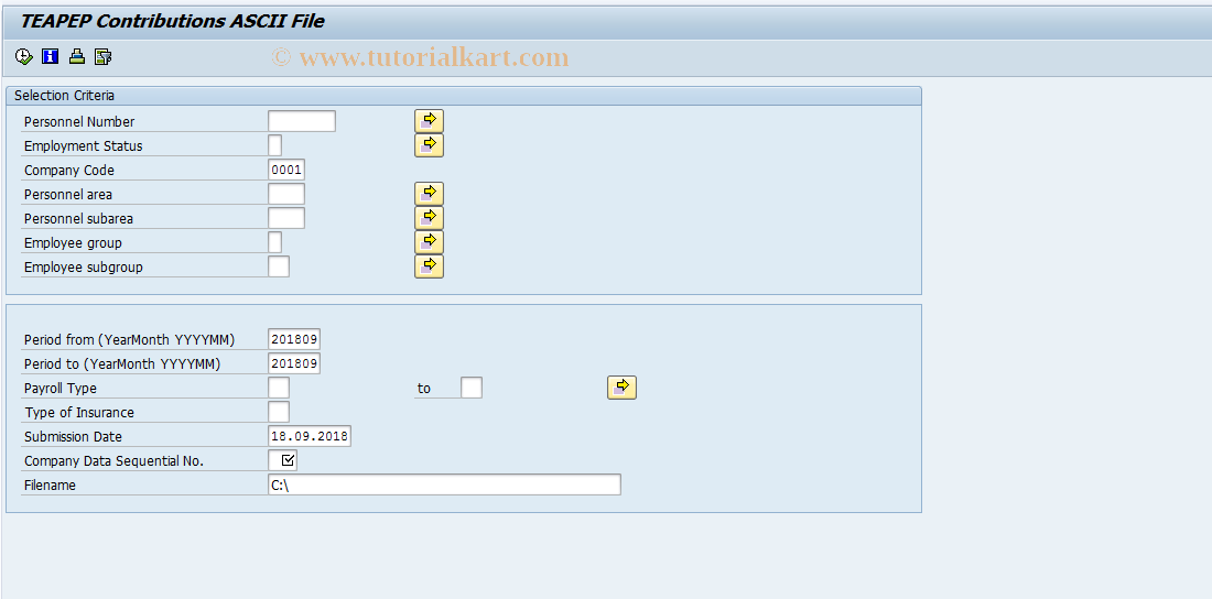 SAP TCode PC00_M45_TPE0 - TEAPEP Contributions ASCII File