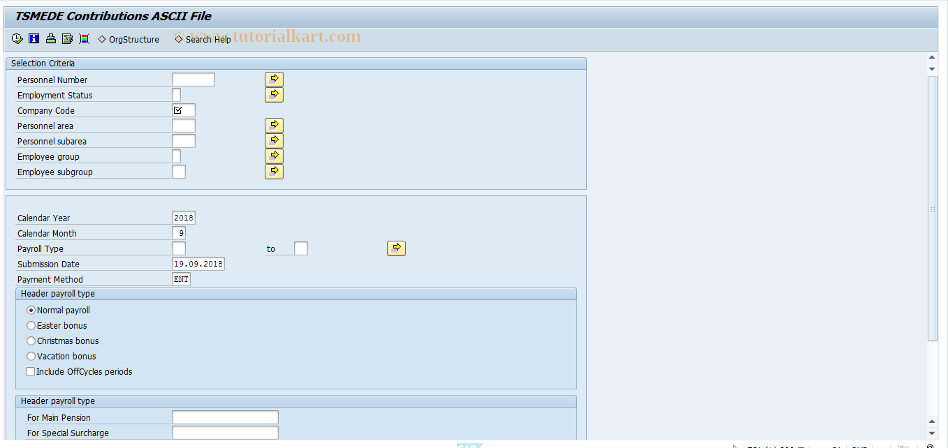 SAP TCode PC00_M45_TSM1 - TSMEDE Contributions ASCII File