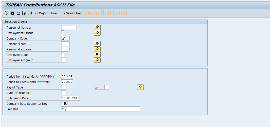 SAP TCode PC00_M45_TSP0 - TSPEAU Contributions ASCII File