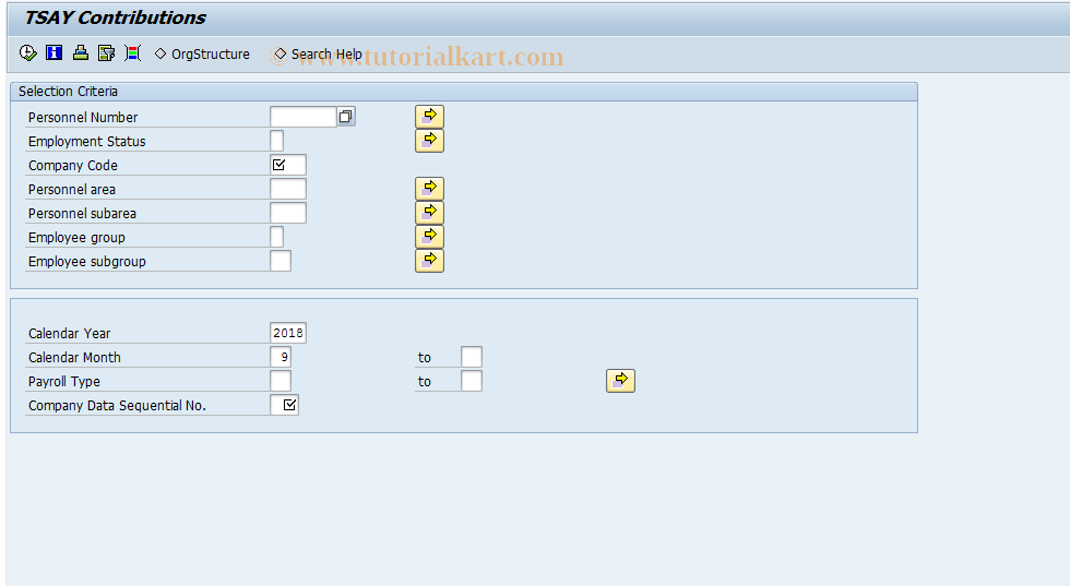 SAP TCode PC00_M45_TSY0 - TSAY Contributions