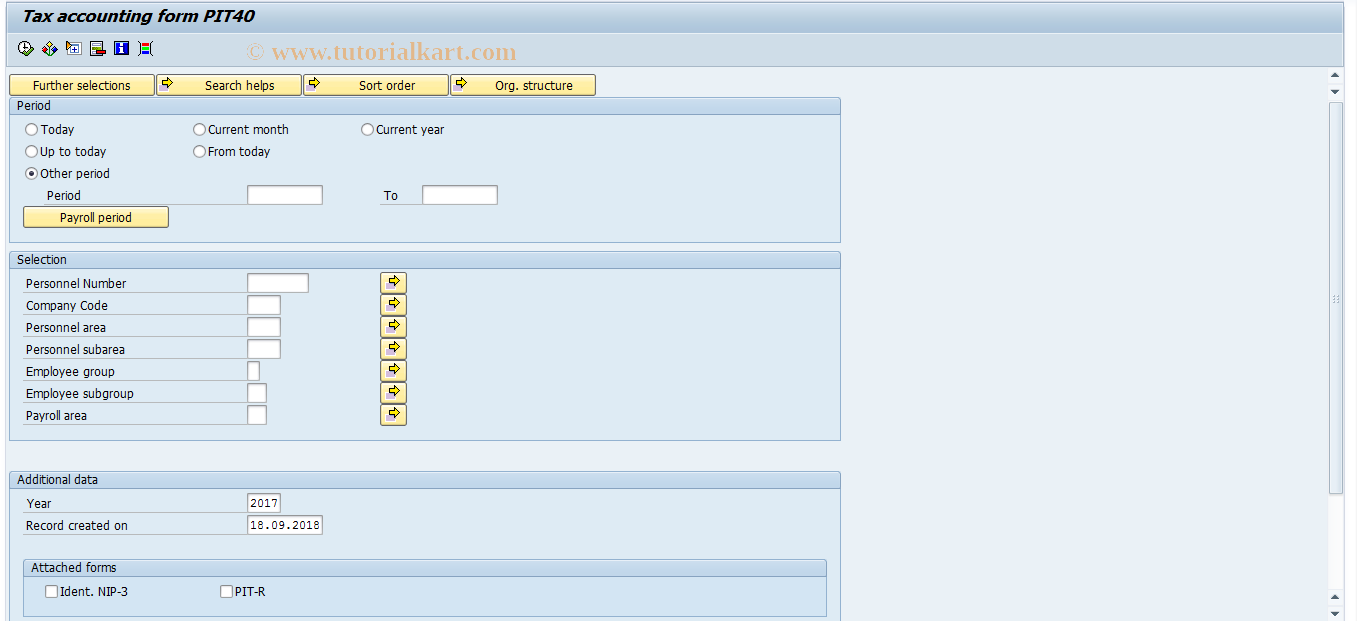 SAP TCode PC00_M46_PIT40 - Tax accounting form PIT40