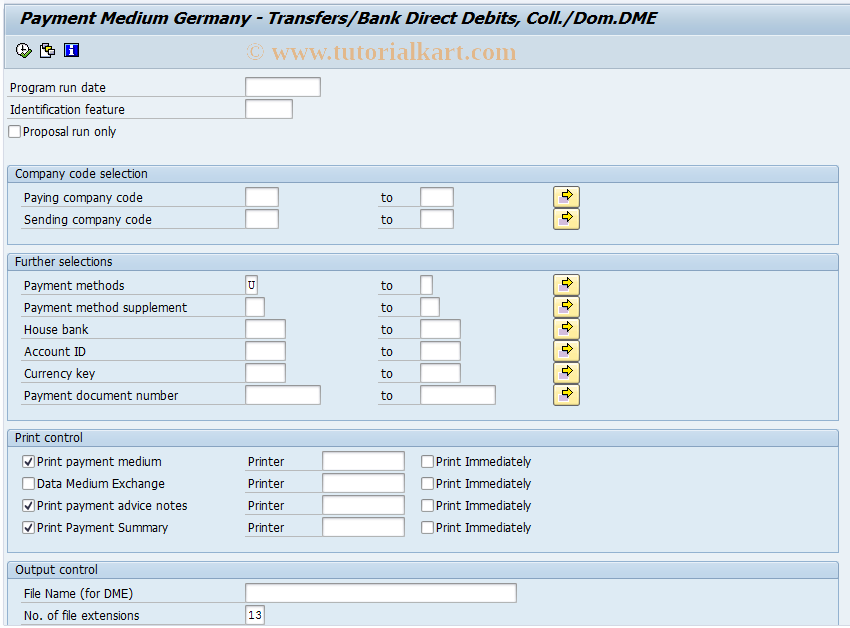 SAP TCode PC00_M46_RFFOD - Bank transfer pre.program DME Inter.