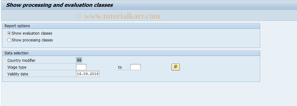 SAP TCode PC00_M46_USCL0 - Show processing and evaluation class