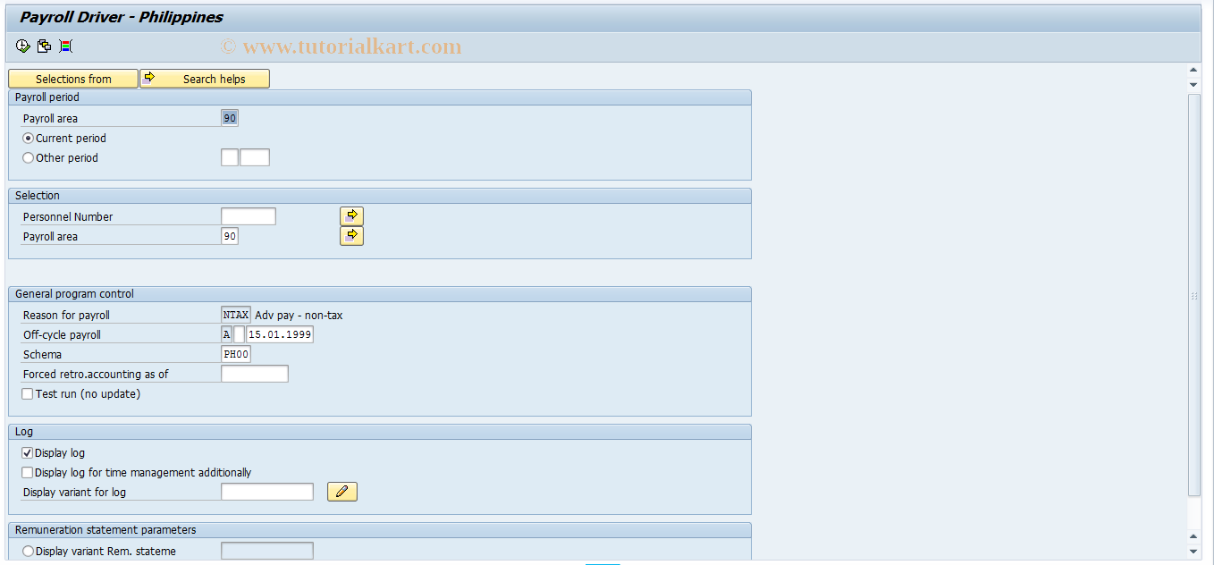 SAP TCode PC00_M48_CALC_MRND - Off-cycle - Multiple runs with o ded