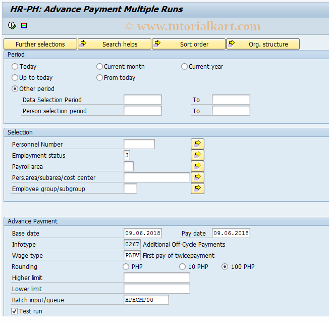 SAP TCode PC00_M48_CMP0 - Adv pay multiple runs calculation program