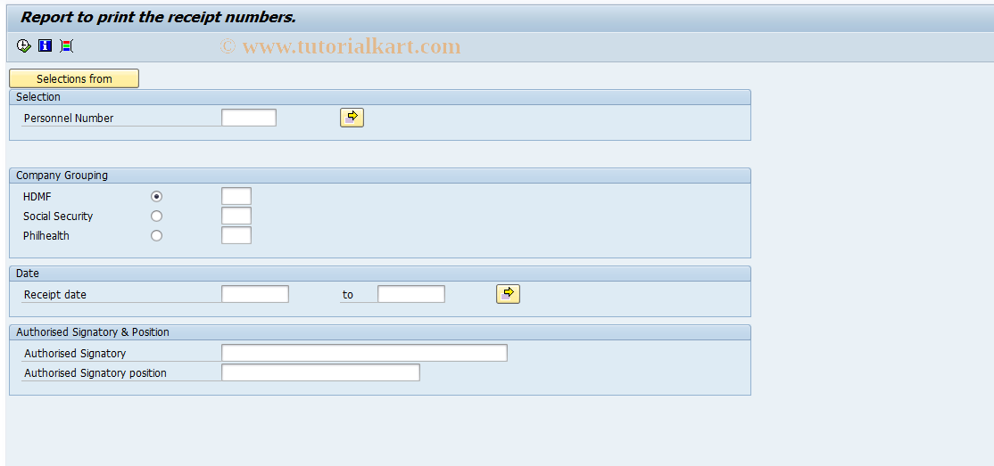 SAP TCode PC00_M48_RSBR0 - Display of receipt numbers