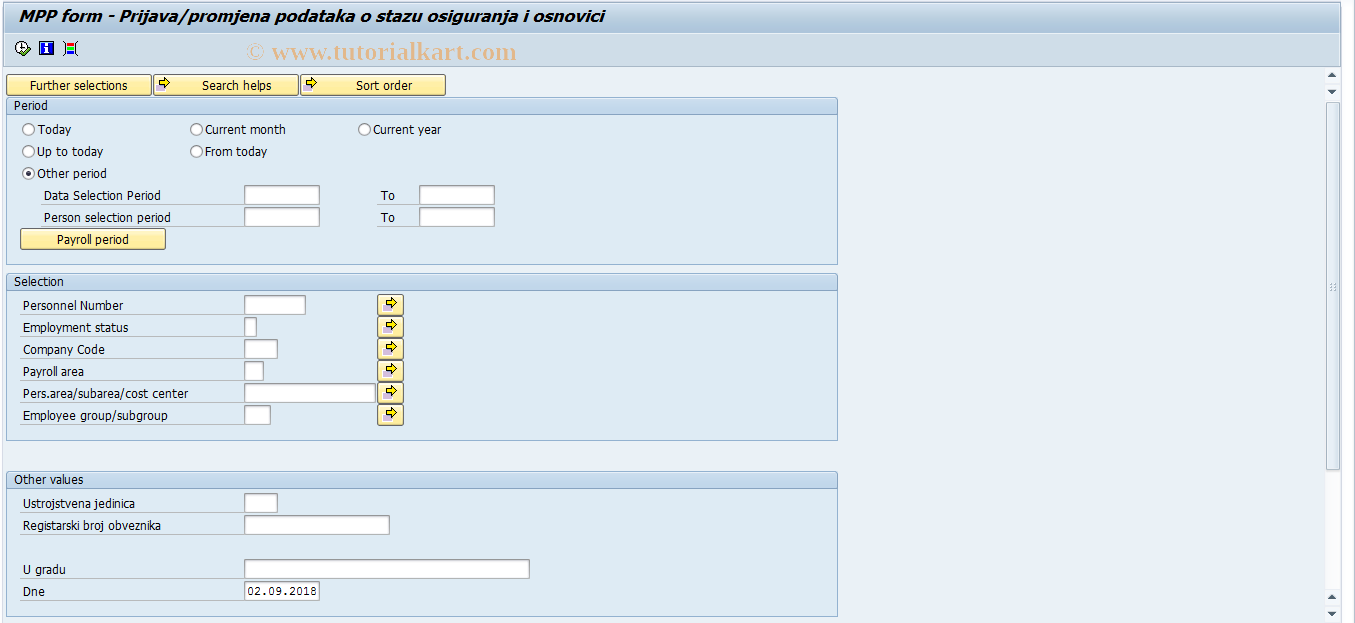 SAP TCode PC00_M58_BMPP0 - MPP form - Prijava/promjena podataka