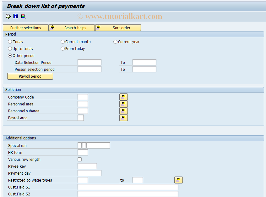 SAP TCode PC00_M58_CBT30 - Break-down list of payments