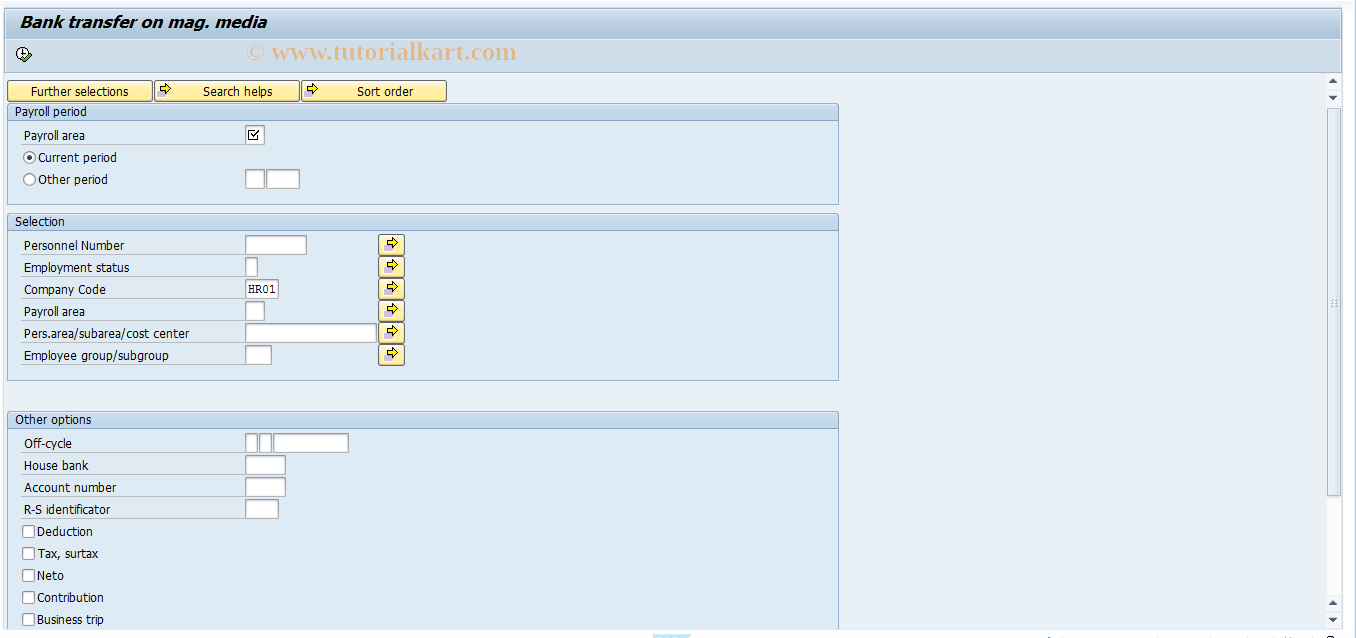 SAP TCode PC00_M58_CFINA - Payroll Evaluation Report Bank Trans