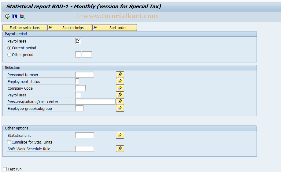 SAP TCode PC00_M58_CRADS -  Statistical report RAD 1M - for Spec. Tax