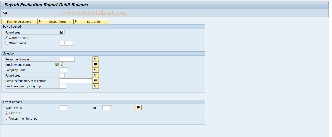 SAP TCode PC00_M58_CXSOB - Payroll Evaluation Report Debit Bala