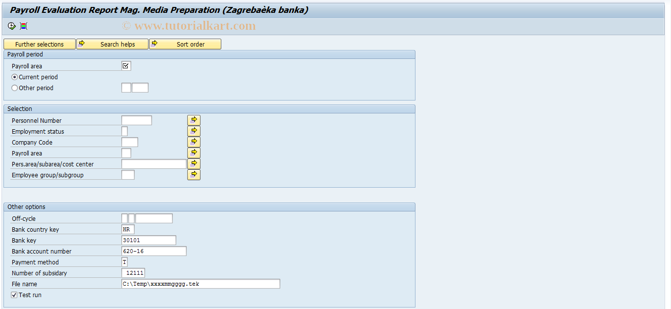 SAP TCode PC00_M58_RDZAG - Payroll Evaluation Report Bank Trans