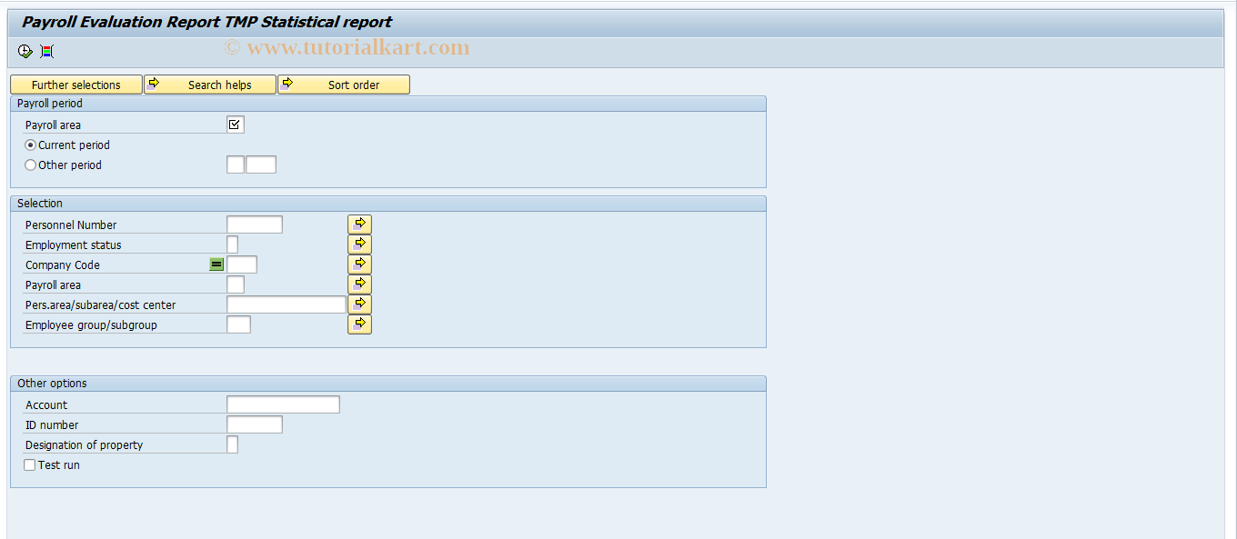 SAP TCode PC00_M58_RNTMP - Payroll Evaluation Report TMP Statis