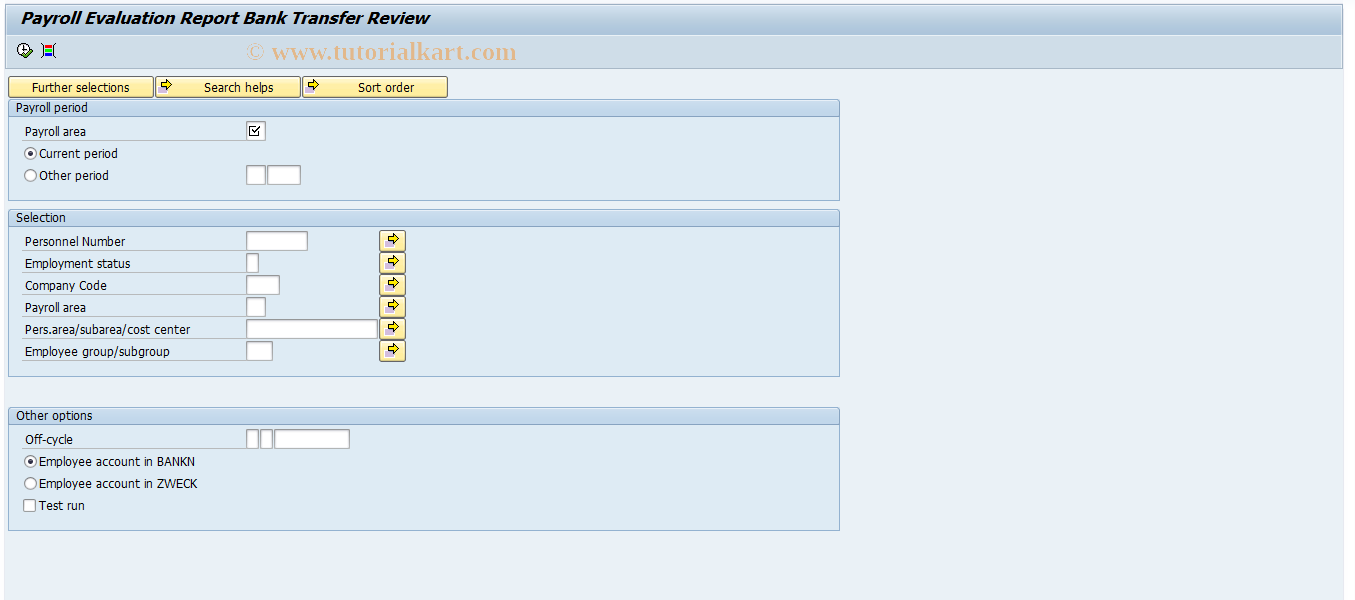 SAP TCode PC00_M58_RXBTS - Payroll Evaluation Report Bank Trans