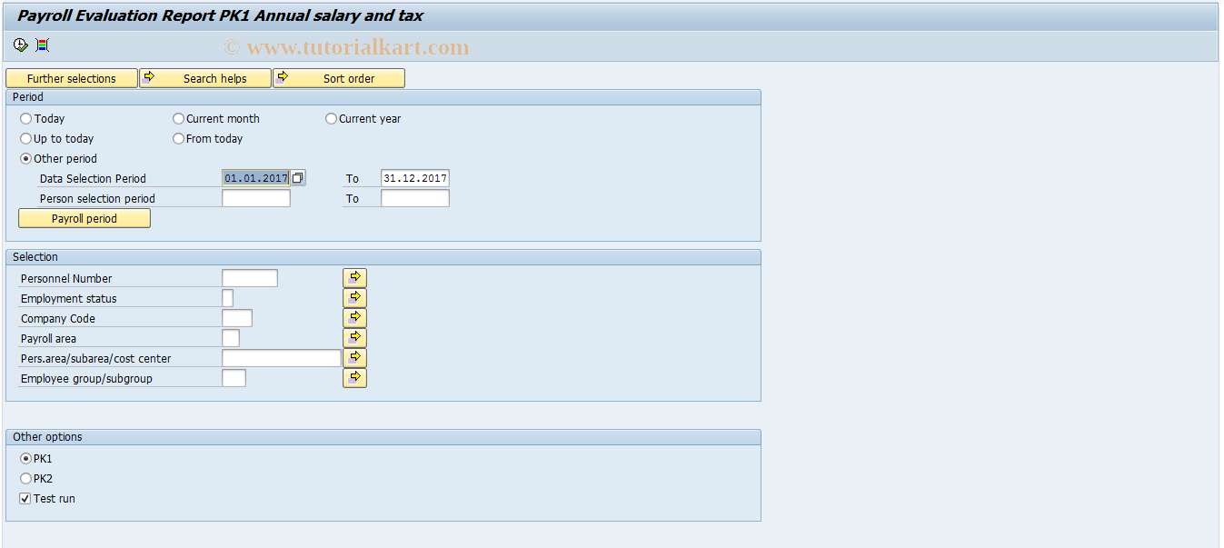 SAP TCode PC00_M58_RXPK1 - Payroll Evaluation Report PK1 Annual