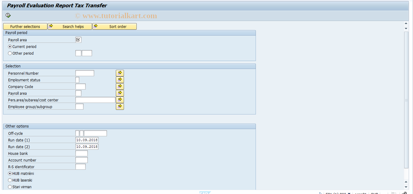 SAP TCode PC00_M58_RXTTX - Payroll Evaluation Report Bank Trans