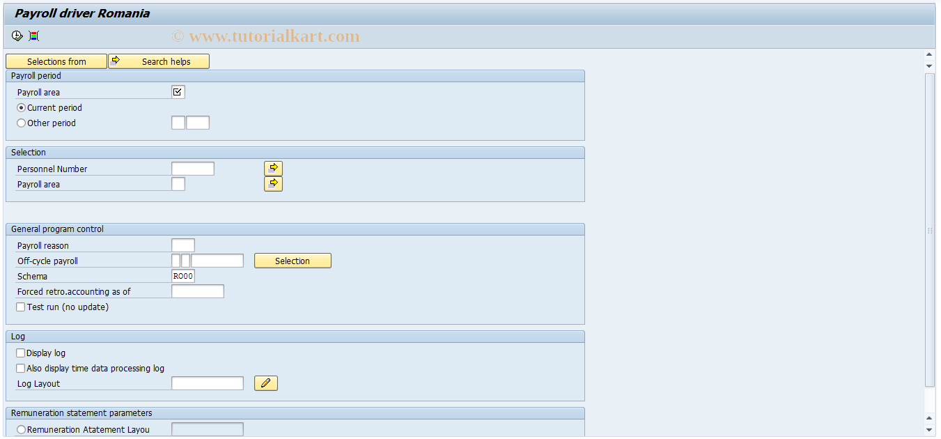 SAP TCode PC00_M61_CALC - Payroll calculation Romania