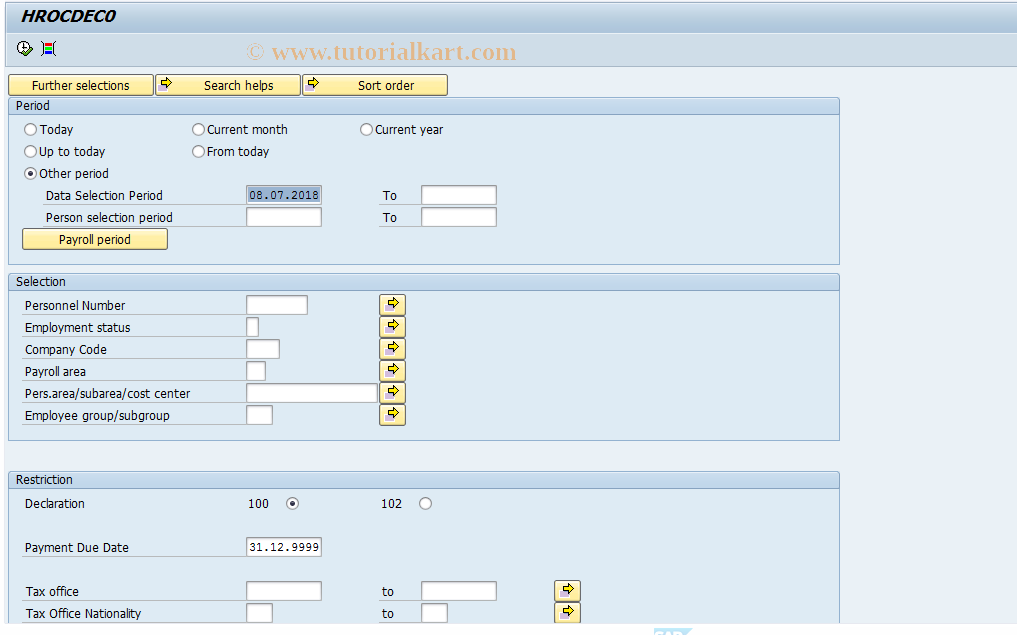 SAP TCode PC00_M61_CDEC0 - Declaration 100 and 710 of tax and i