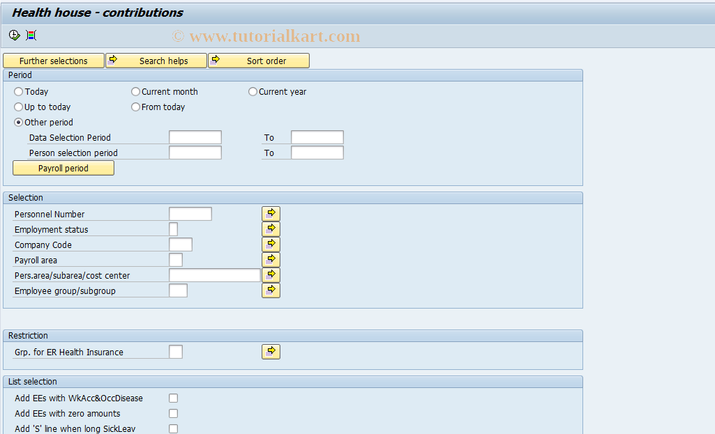 SAP TCode PC00_M61_CHIE0 - Health house - contributions