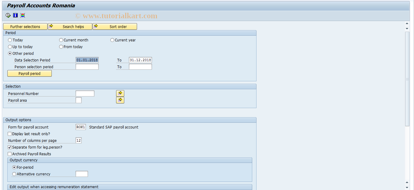 SAP TCode PC00_M61_CKTO0 - Payroll Accounts Romania