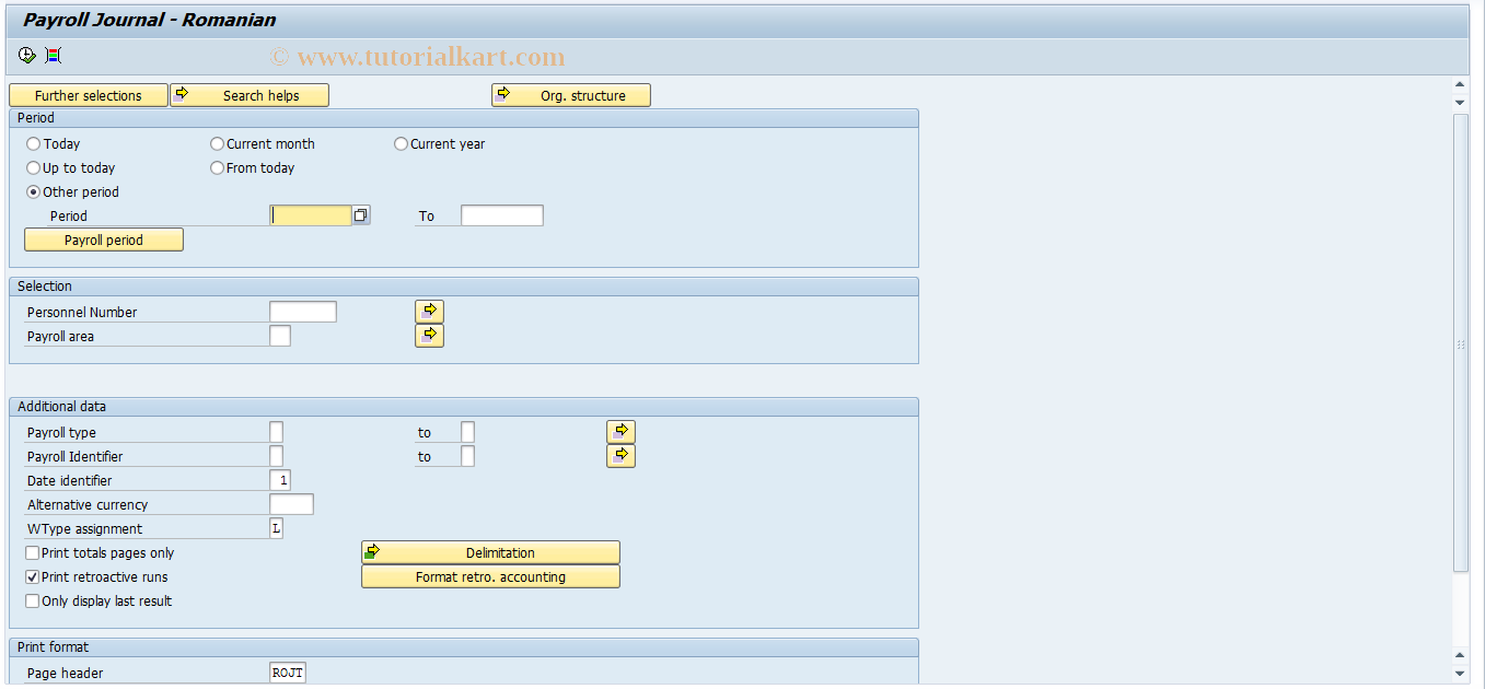 SAP TCode PC00_M61_CLJN0 - Payroll Journal - Romanian