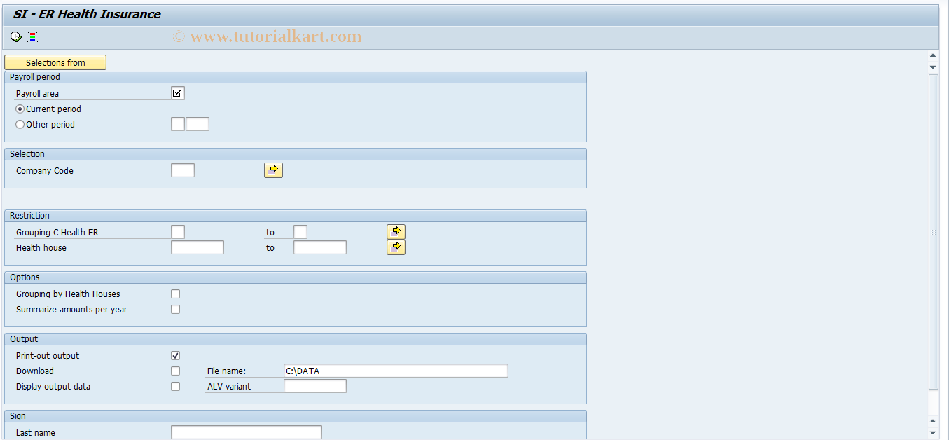 SAP TCode PC00_M61_CSIC0 - SI - ER Health Insurance