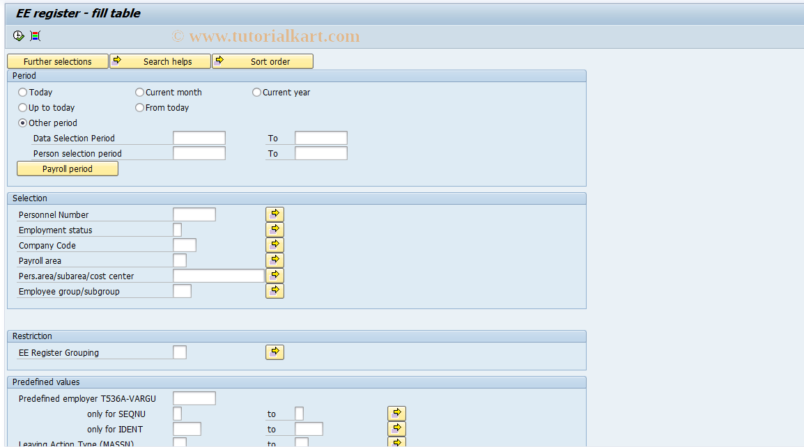 SAP TCode PC00_M61_LREG1 - EE register - fill table