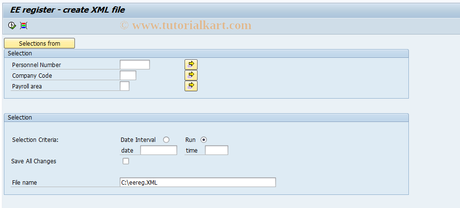 SAP TCode PC00_M61_LREG2 - EE register - create XML file