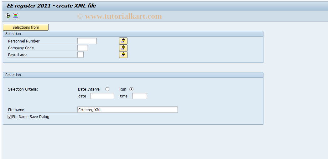SAP TCode PC00_M61_LREG4 - EE register - create XML file