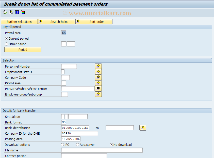 SAP TCode PC00_M62_CBLGO - Break down list GO