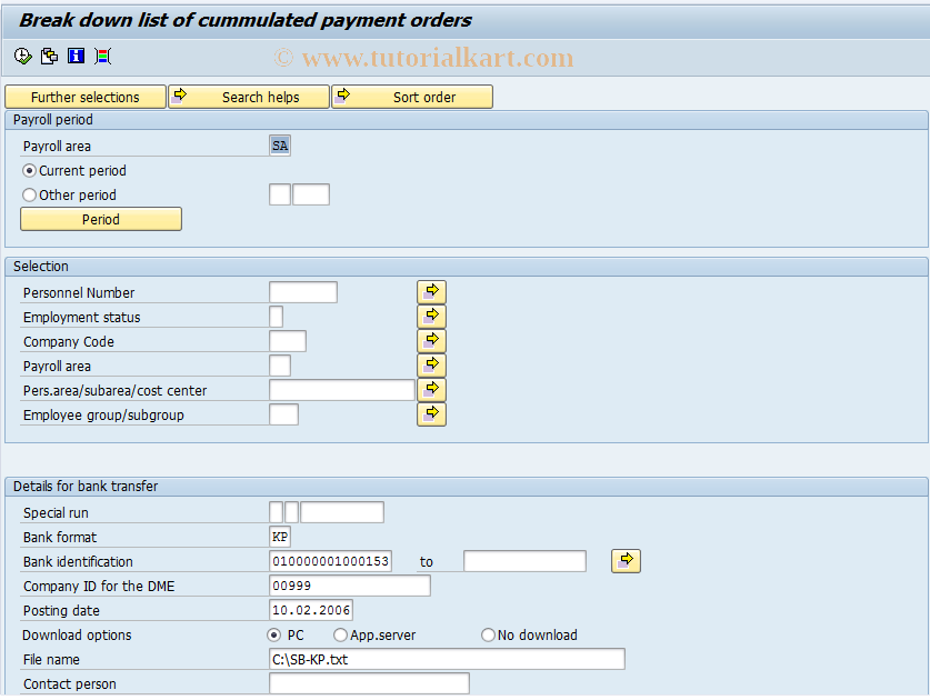 SAP TCode PC00_M62_CBLKP - Break down list KP