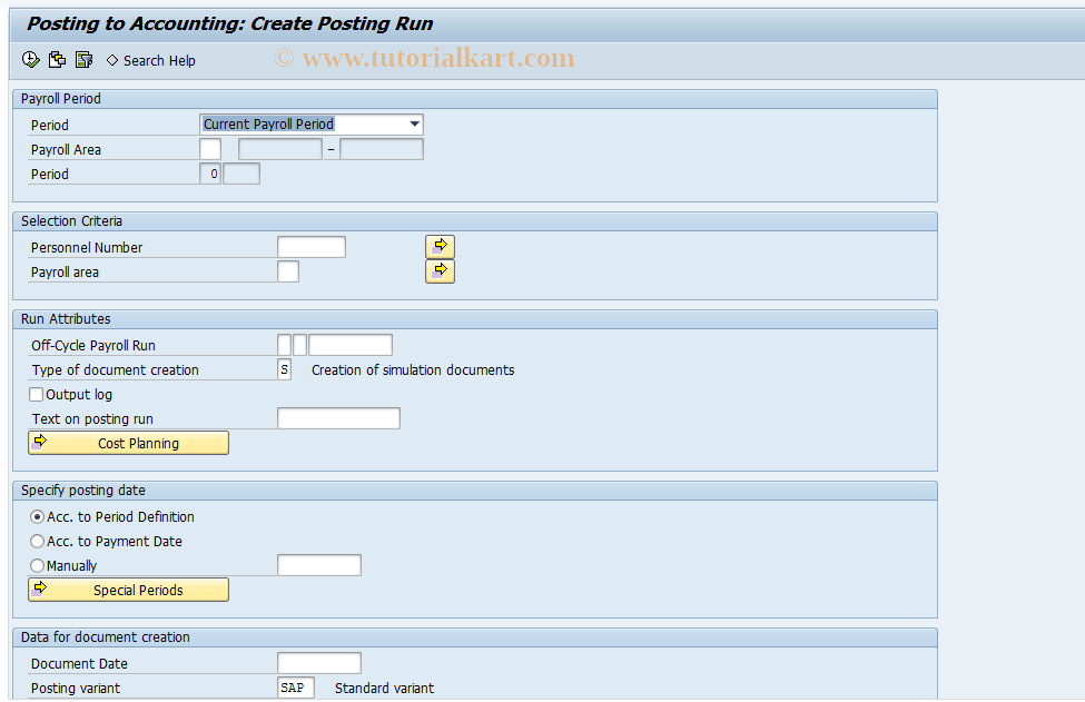 SAP TCode PC00_M99_CIPE - Create Posting Run