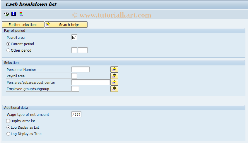 SAP TCode PC00_M99_CMLI0 - Cash breakdown list payment Int.