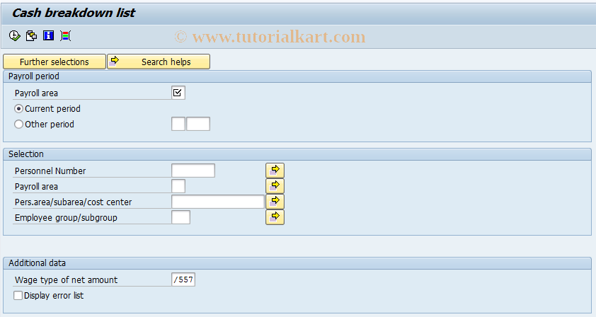 SAP TCode PC00_M99_CMLI9 - Cash breakdown list payment(9) Int.