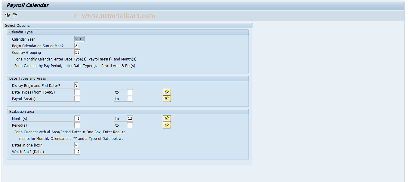 SAP TCode PC00_M99_CPYS - Payroll calendar - International