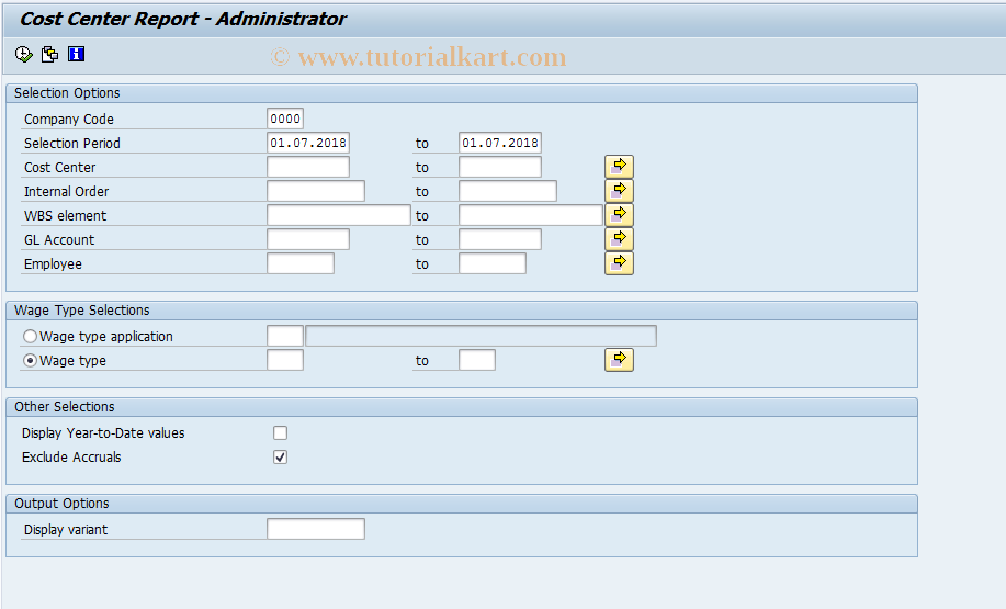 SAP TCode PC00_MNA_CC_ADM - Cost Center Report - Administrator