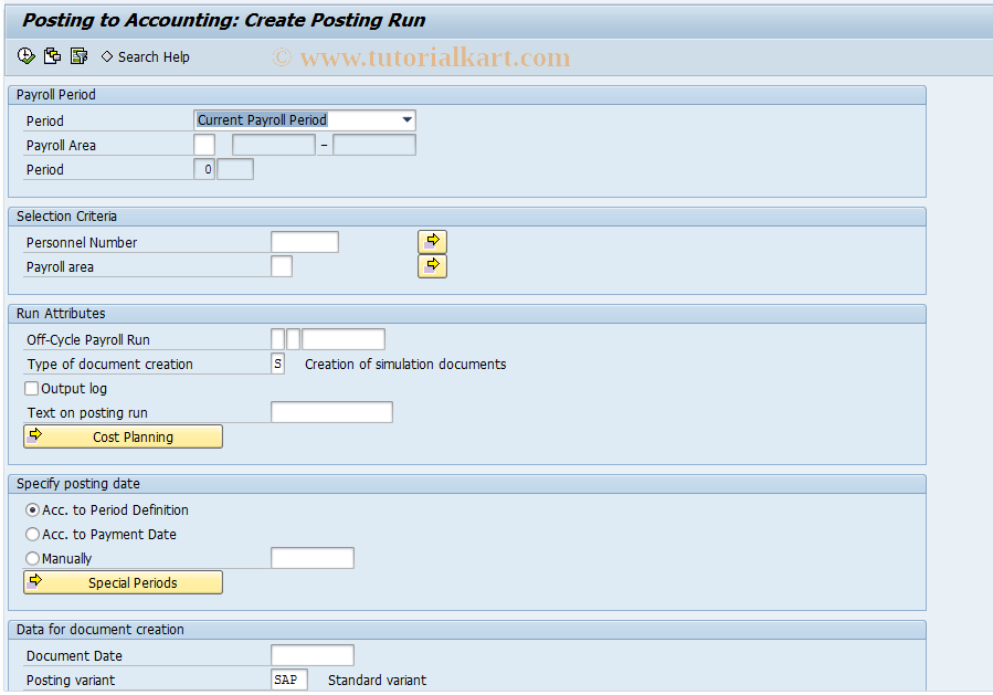 SAP TCode PC00_MUN_CIPE - Create Posting Run