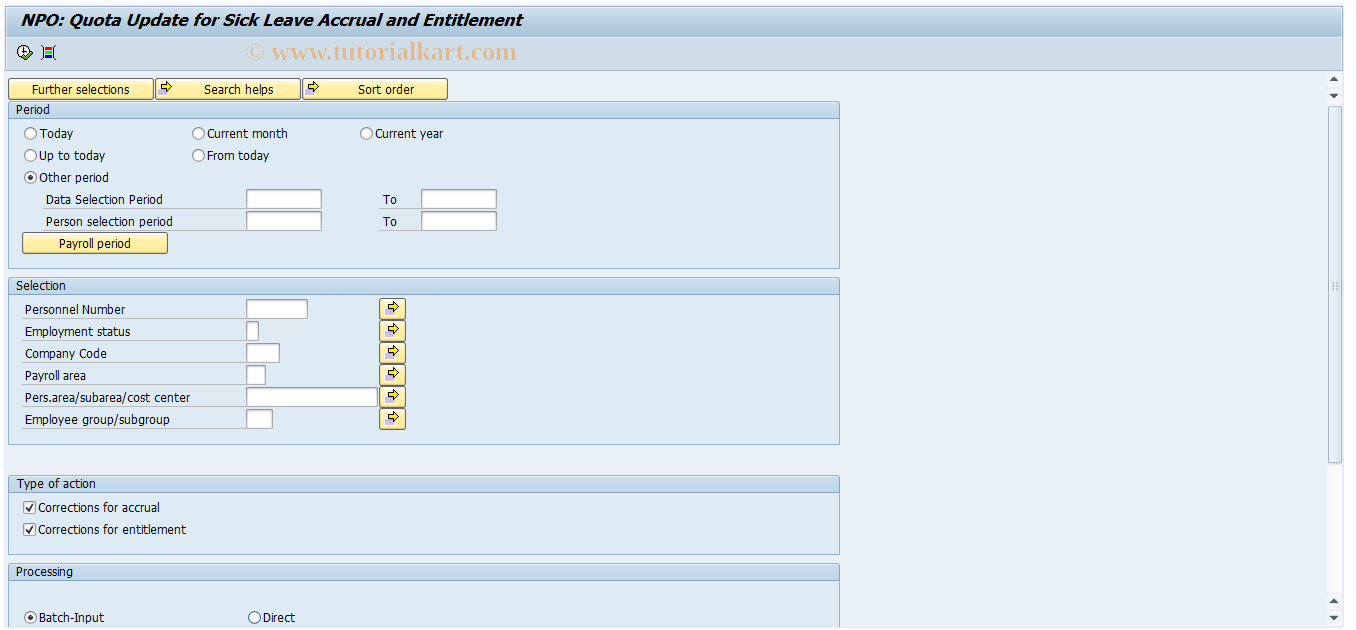 SAP TCode PC00_MUN_QTASLC - NPO: Quota Update for Sick Leave Acc