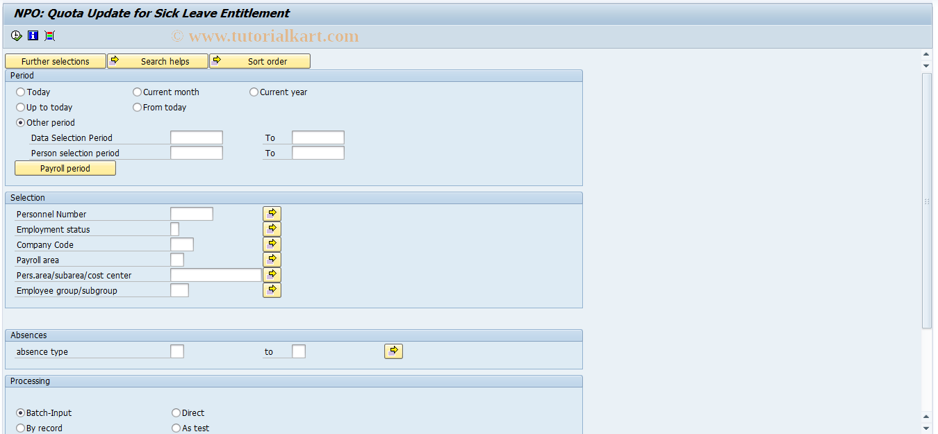 SAP TCode PC00_MUN_QTASLE - NPO: Quota Update for Sick Leave Ent