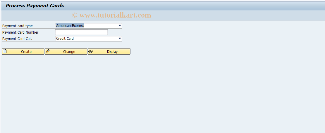 SAP TCode PCA - Payment Cards